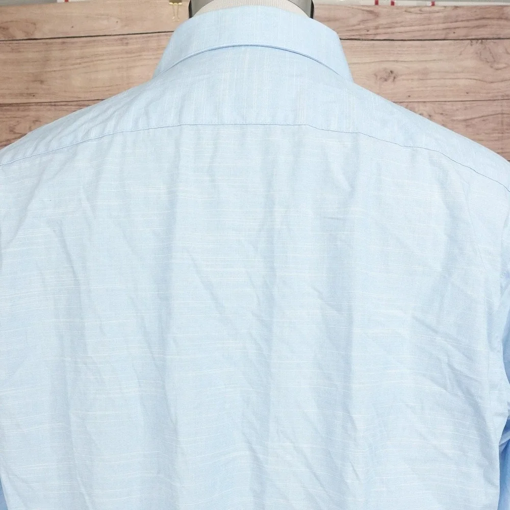 Apt. 9 Dress Shirt Mens L 16.5 34/35 Slim Fit Blue Stretch Stripe Long Sleeve